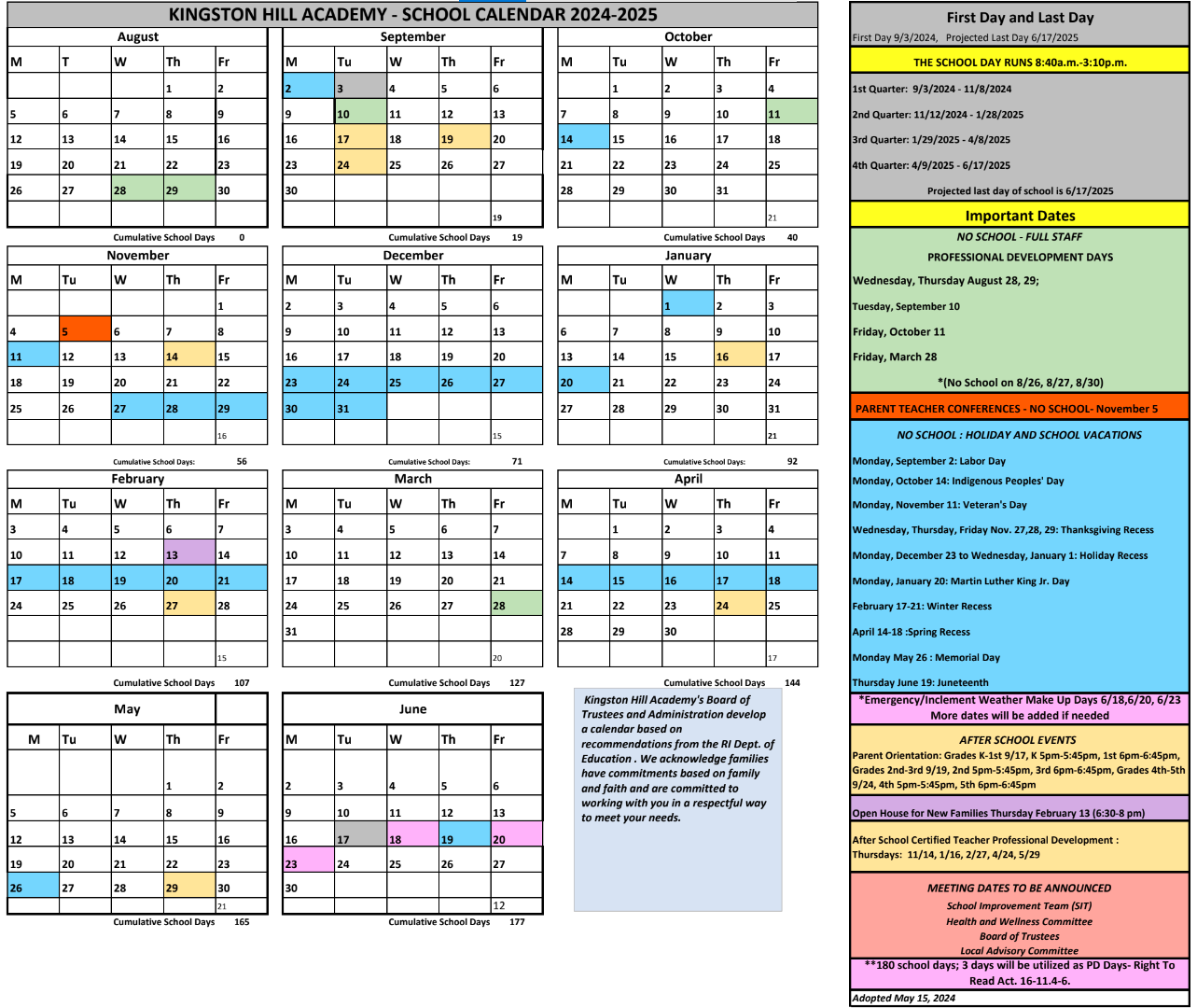 KHA Calendar – Kingston Hill Academy